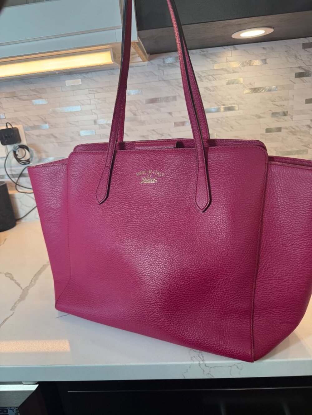 Gucci Swing Tote in Fuchsia Pink Pebbled Leather - large - Picture 9 of 14